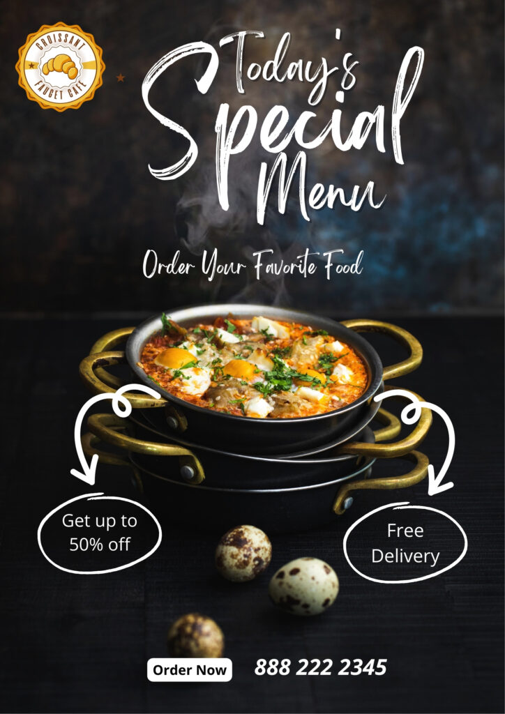 black & white simple restaurant promotion poster